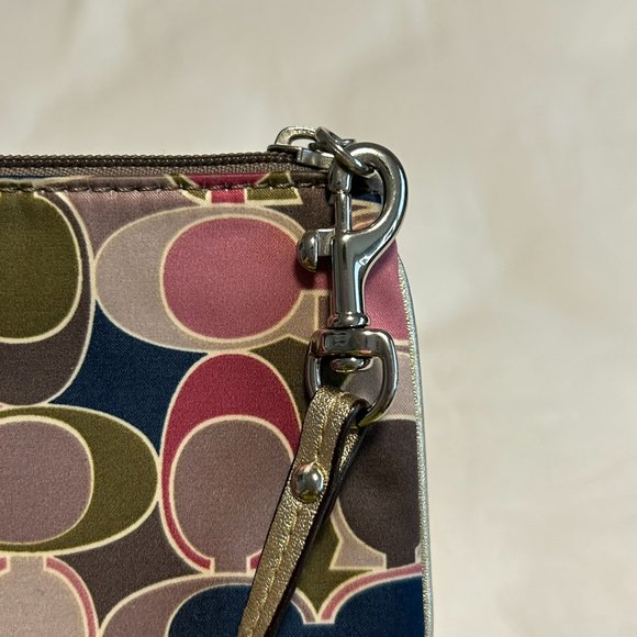 Coach Scarf Satin Leather Print | Small Multi-Colour Wristlet | Pink Gold - Picture 7 of 9